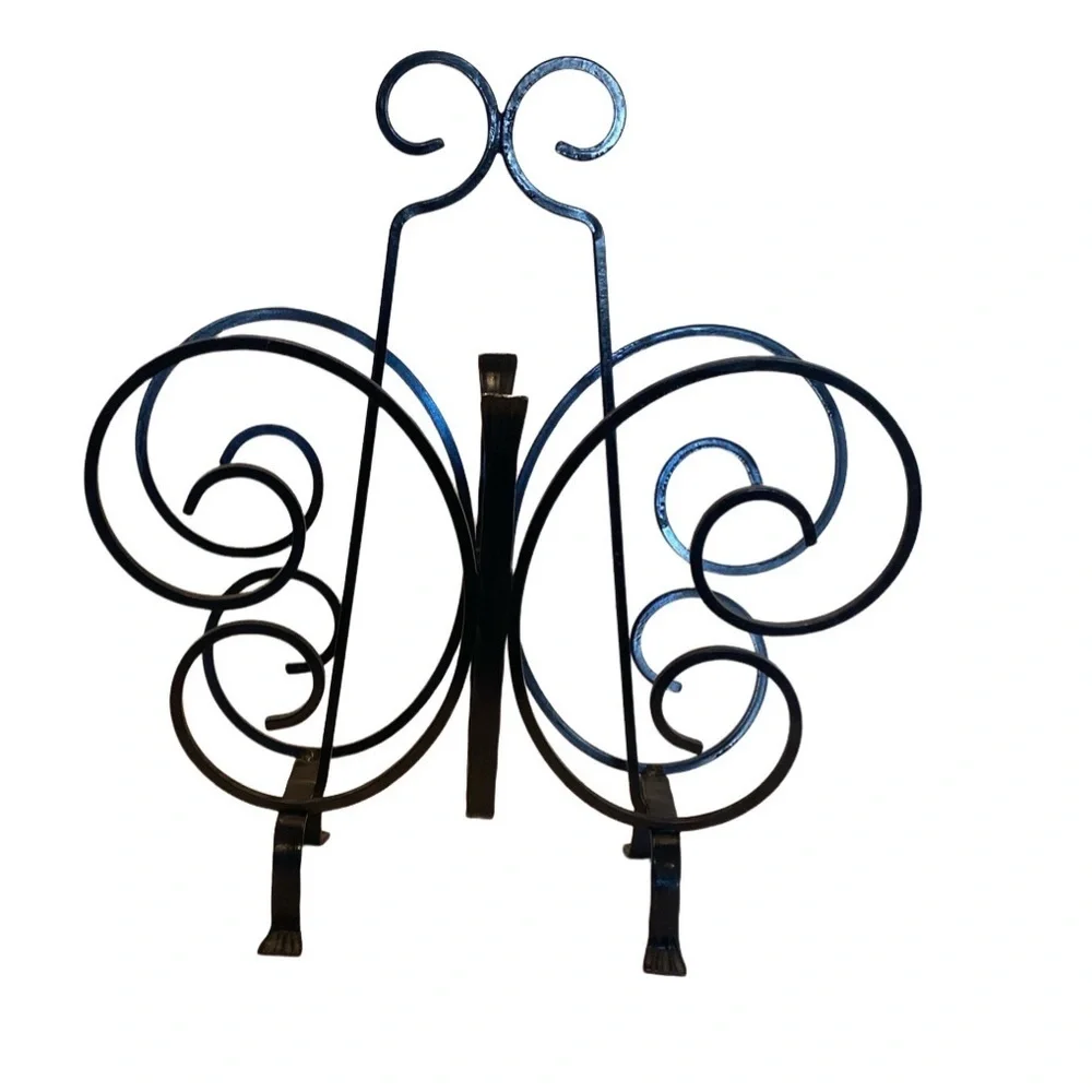 Elegant Black Vintage Wrought Iron Magazine Stand. Butterfly Design.